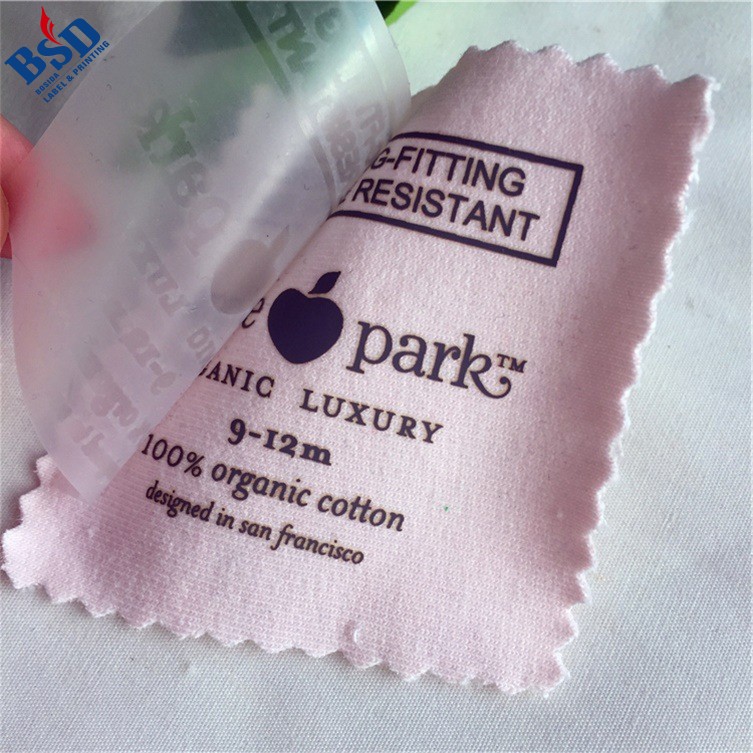 Custom heat transfer brand print label Pyrograph printed care label